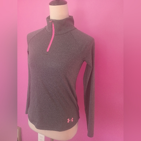Under Armour Youth Girl's Gray/Pink Quarter Zip Jacket (Size YLG) - Picture 2 of 4